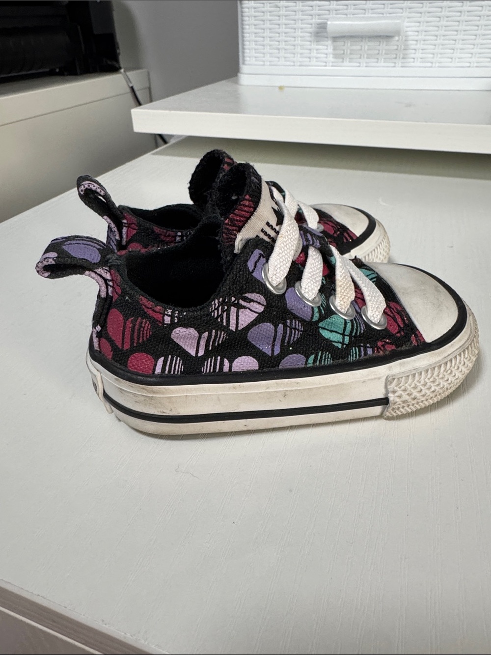 Converse Kids Black Canvas Sneakers with Multicolor Hearts